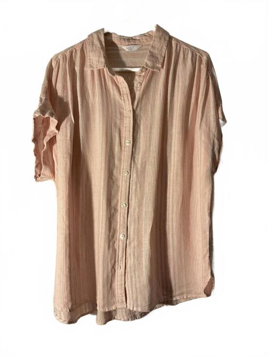 Time and Tru Tops - Time and Tru Oversized Pink Striped Linen Blend Button Up Shirt Size 2X